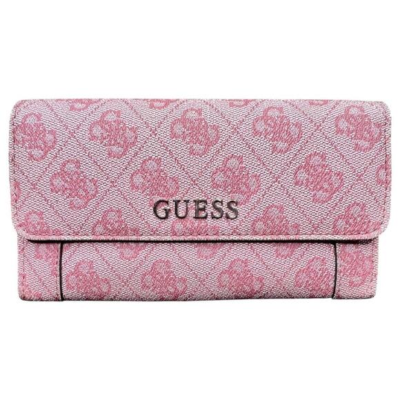 Guess Handbags - GUESS Pink Monogram Tri-Fold Wallet with Zip Pocket and Card Slots NWOT
